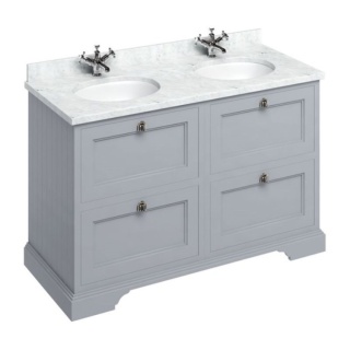 Burlington Vanity Unit with Minerva Worktop, 130cm with Drawers & 2 Basins